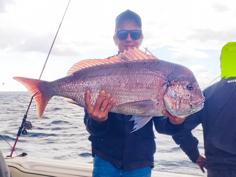 Le moniteur guide de pêche Fabien Harbers avec un magnifique denté rose pris au Fireball Top Sea !