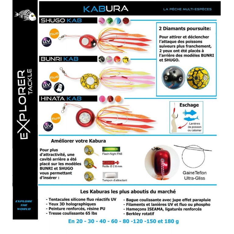 Spécifiquement conçu pour être associés à des appâts, les kaburas Explorer Tackle sont ultra efficaces sur les grondins !